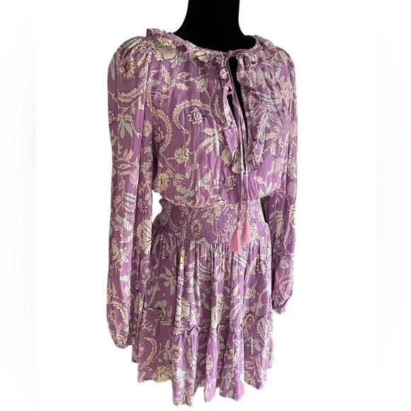 NWT House of Harlow 1960 Mini Dress Purple Floral Ruffle Tassels - Picture 7 of 10